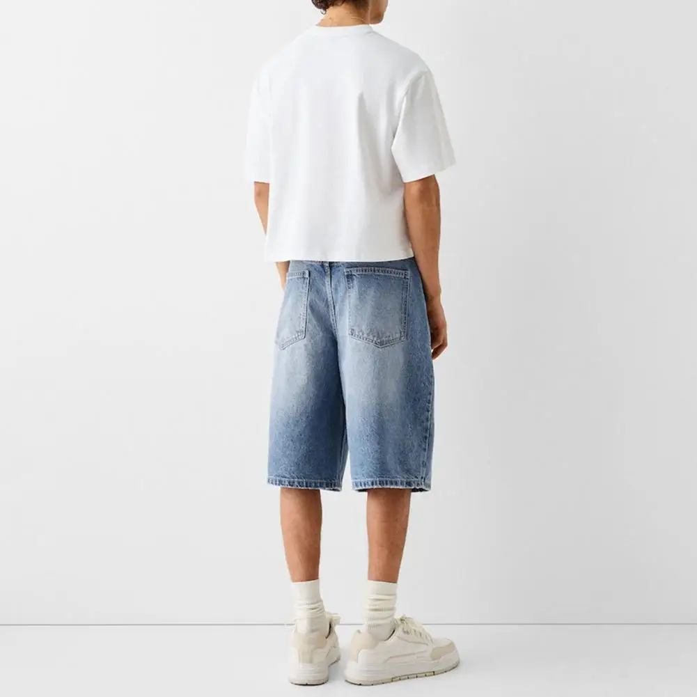 Baggy jeans shorts para homens casual solto ajuste perna larga denim jorts vintage hip hop skate longo jorts masculino streetwear