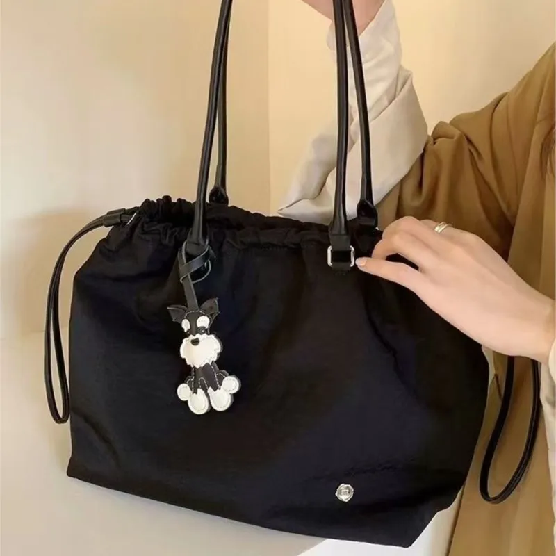 

JIAERDI черная минималистичная большая сумка на шнурке, женская нейлоновая сумка на плечо большой вместимости, женская повседневная универсальная сумка для поездок на работу, новинка