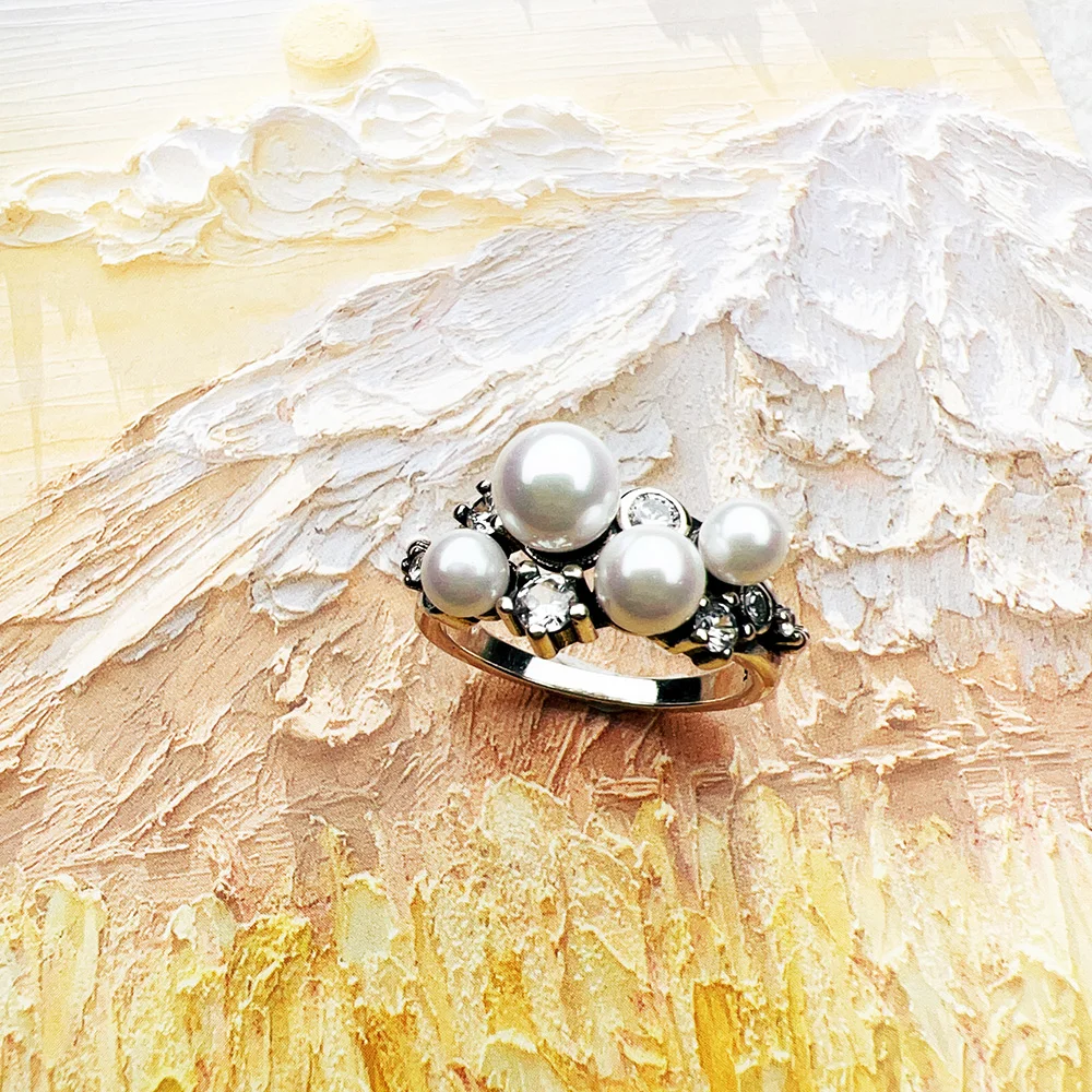 Anillo de perlas de agua dulce con piedras blancas para mujer, joyería fina de estilo europeo, regalo de moda, Plata de Ley 925