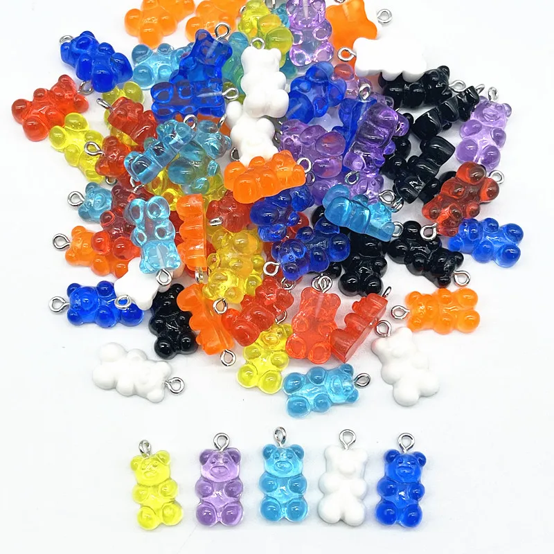 10Pcs Crystal Candy Bear Pendant Charms for Necklace Bracelet Earrings Jewelry Making Diy Findings Resin Bears Christmas Making