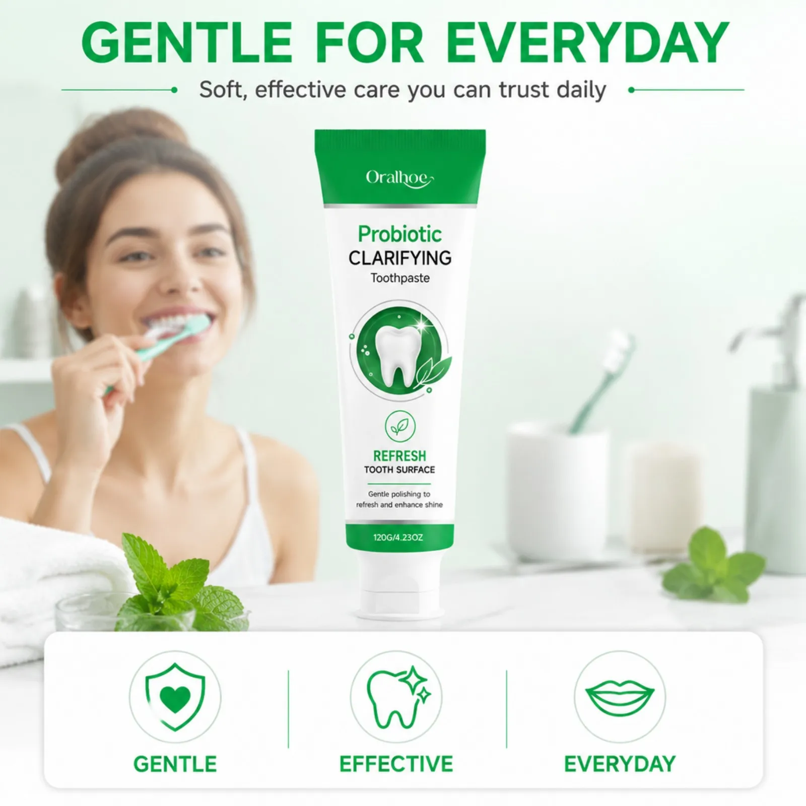 Probiotic Toothpaste 120g Gentle Polishing Brighten Smile Fresh Mint Breath Daily Oral Microbiome Balance Care Enamel Safe