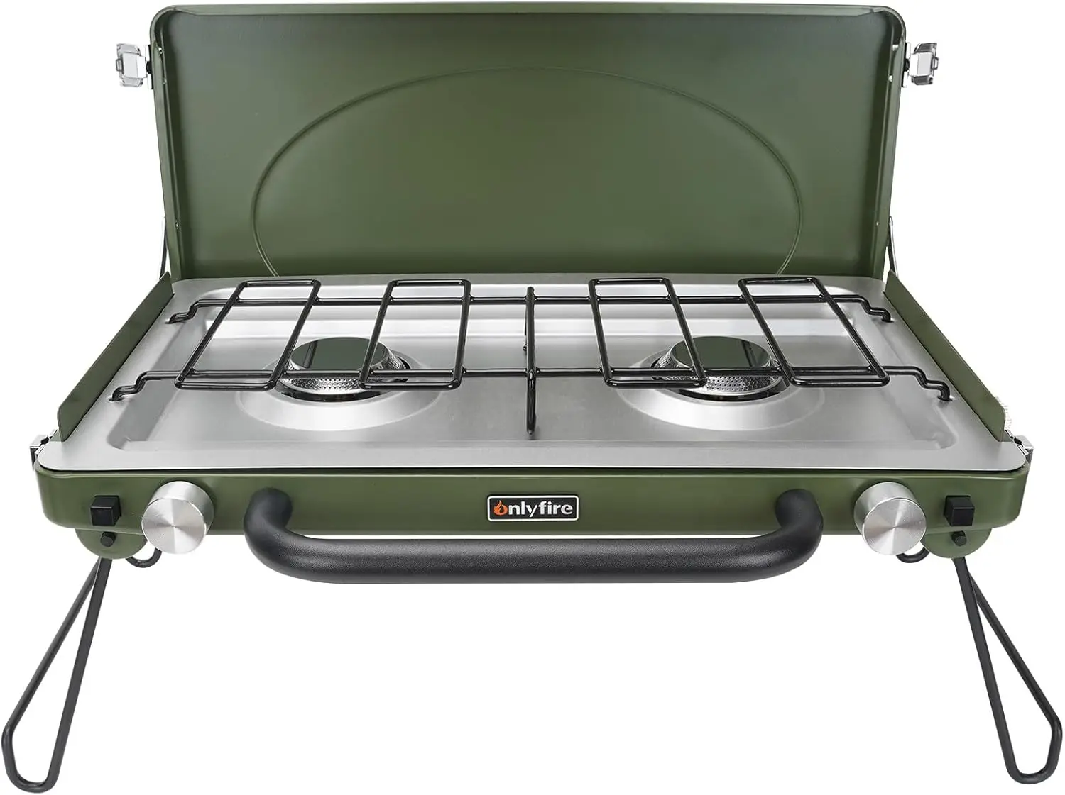 

Портативная пропановая походная печь с 2 конфорками и складными ножками, прочная ручка - зеленый GS331