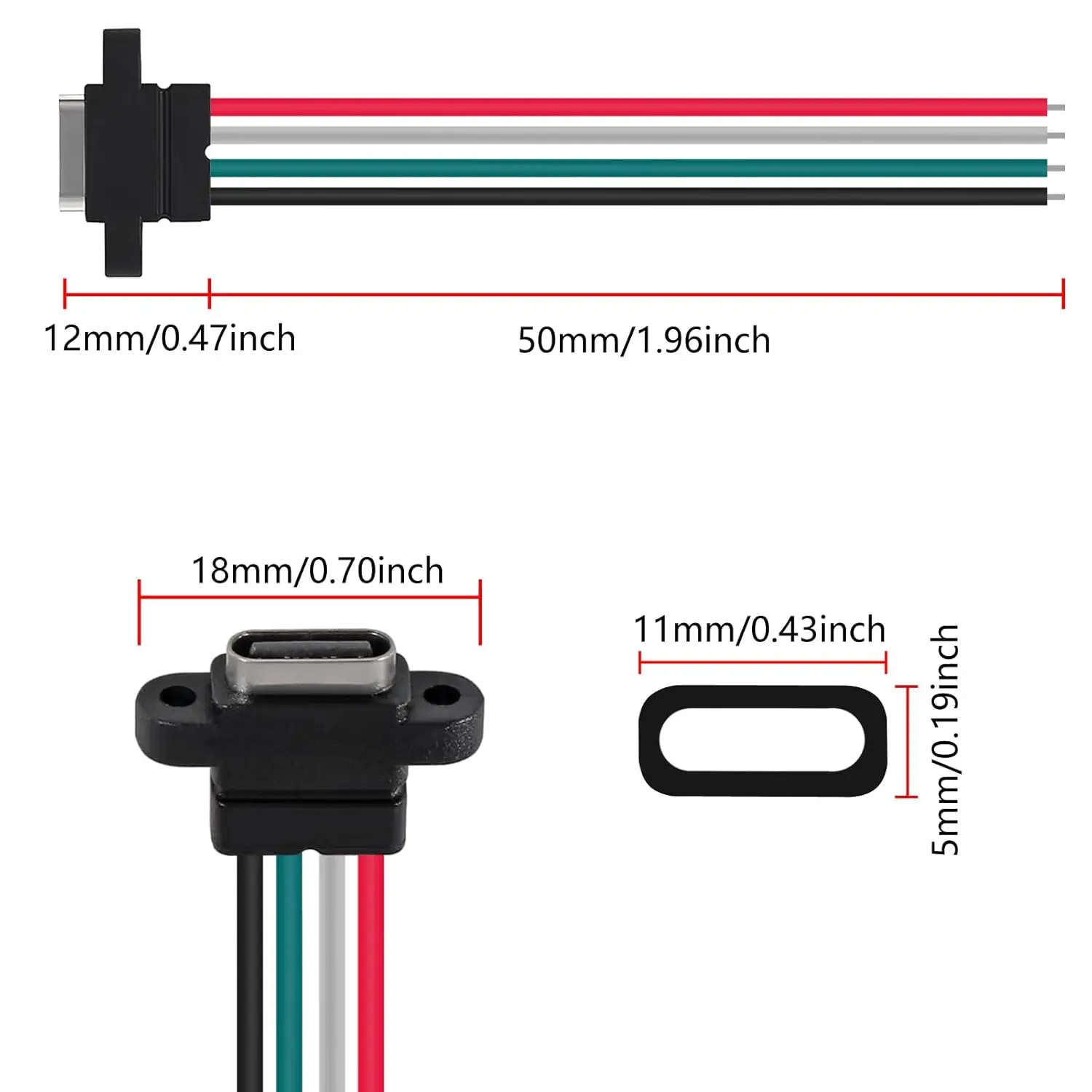 8pcs USB Connector Type-C Female Chassis 4 Pin for DIY, Waterproof 4P Solder Wire Type USB C Pigtail Cable Extension Power Cable image 2
