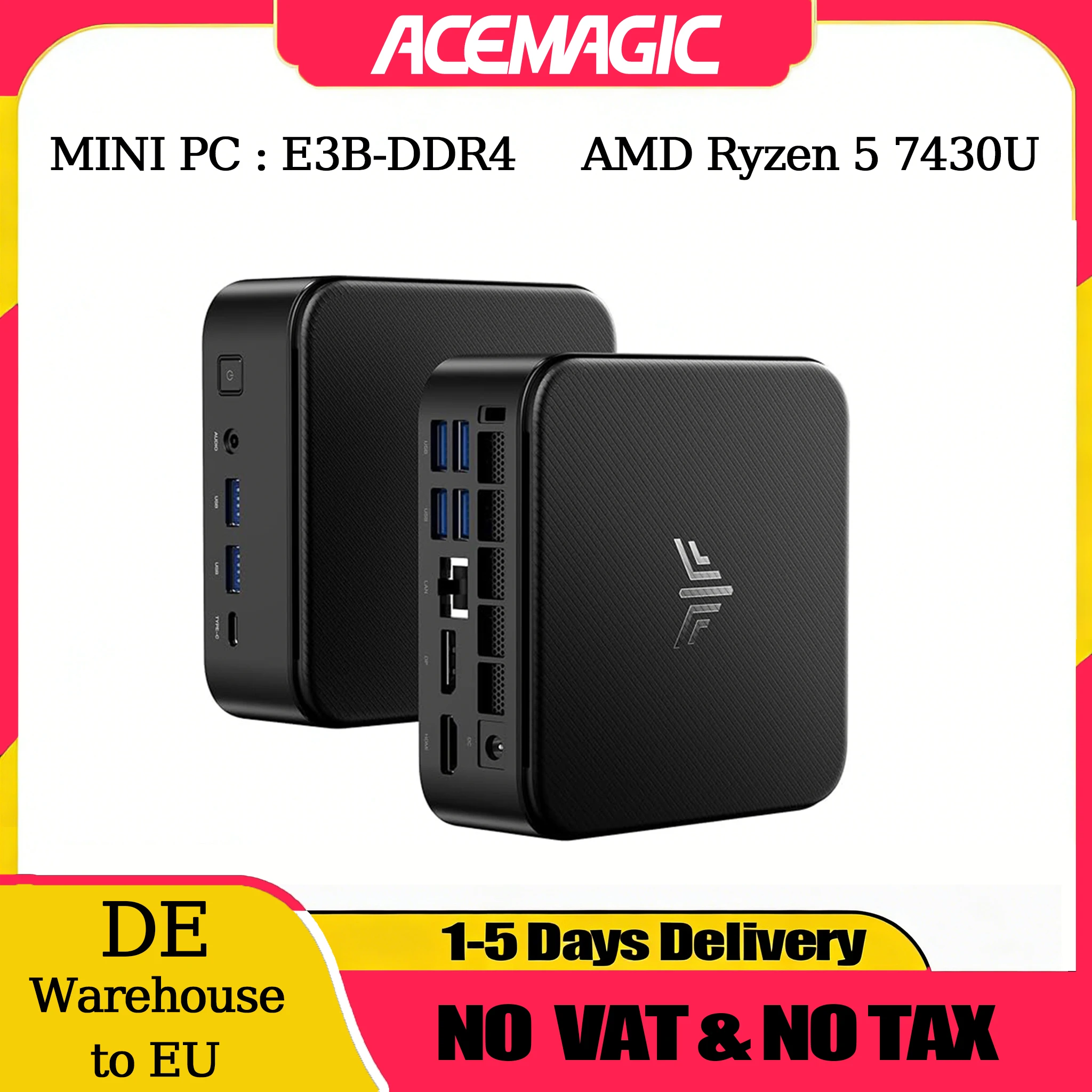 Mini PC NIPOGI con AMD Ryzen 5 7430U, 16GB DDR4, 512GB M.2 SSD, Mini PC para Juegos con USB Tipo-C, Compatible con Triple Pantalla 4K