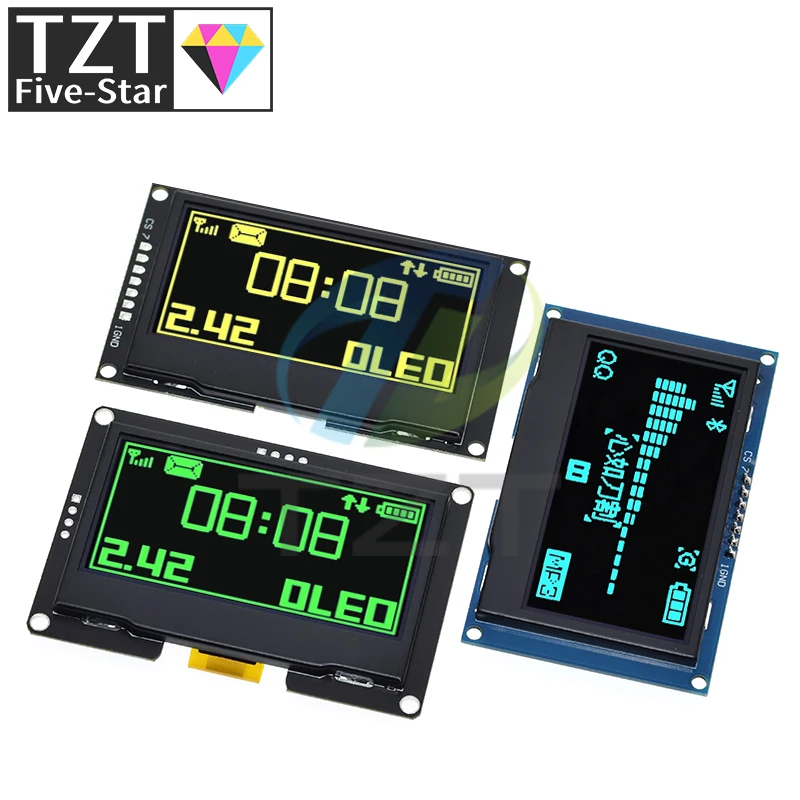 Imagem -04 - Tzt-oled Módulo de Exibição 2.42 2.42 Tela Lcd Branco Amarelo 128x64 Iic I2c Spi Serial para C51 Spd0301