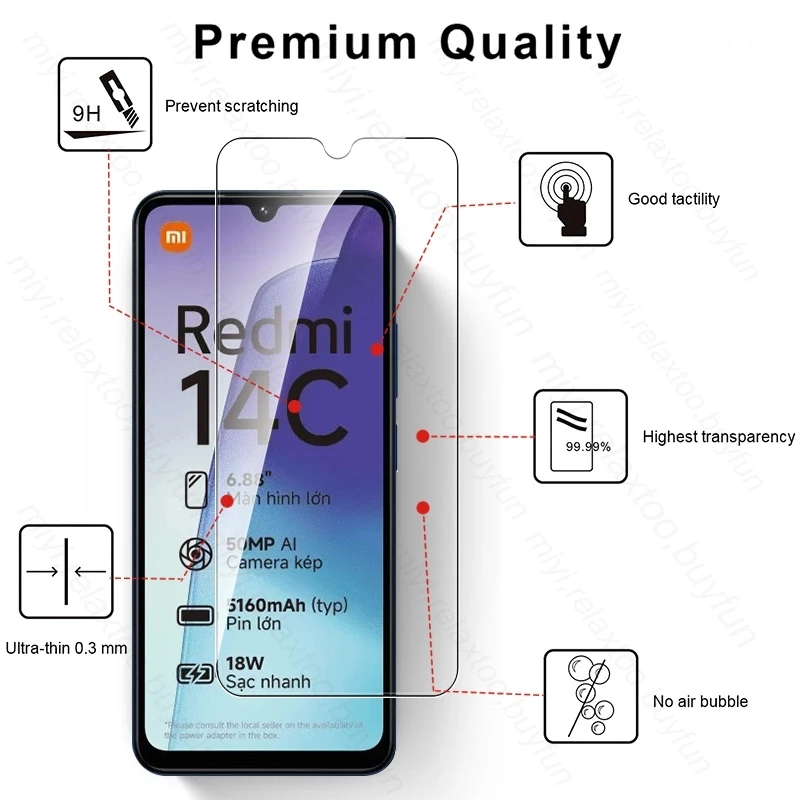 Redmi14C 4G Glas 4Pcs 9H Tempered Glass Screen Protector for  Redmi 14C 13C 12C 10C 9C NFC 4G Protective Glass on Redmy 14C 14 C