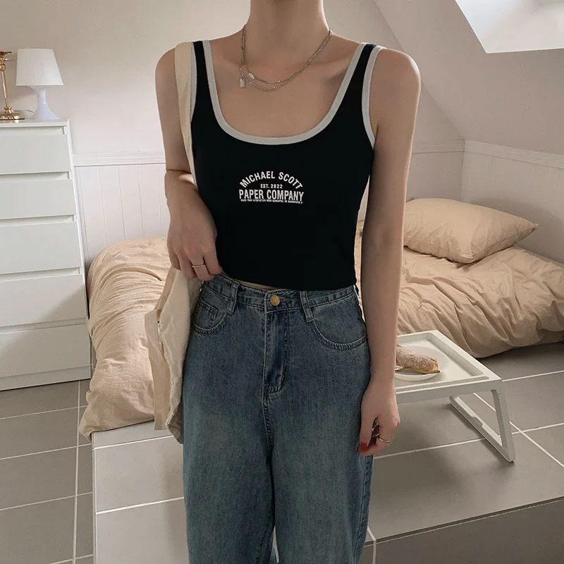 Letter Vest Underwear One-Piece Inner Fixed Cup Color Matching Bottoming Breathable Comfortable Suspenders Tube Top Tube Top Lad