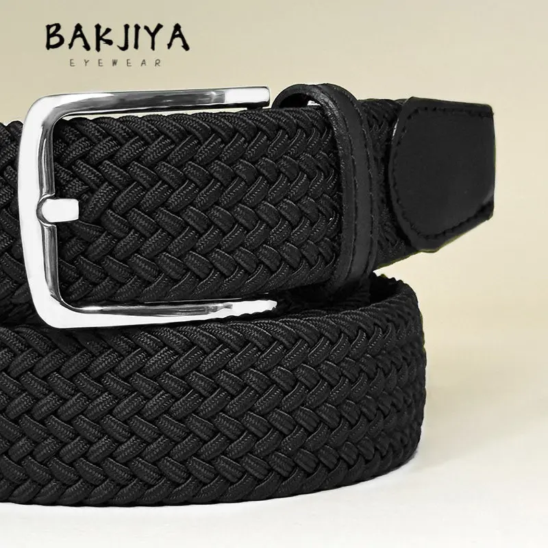 Men's Belt 35mm Black Canvas Waistband, Rustproof Lightweight Titanium Pin Buckle Casual Work Pants Elastic Band for Men's