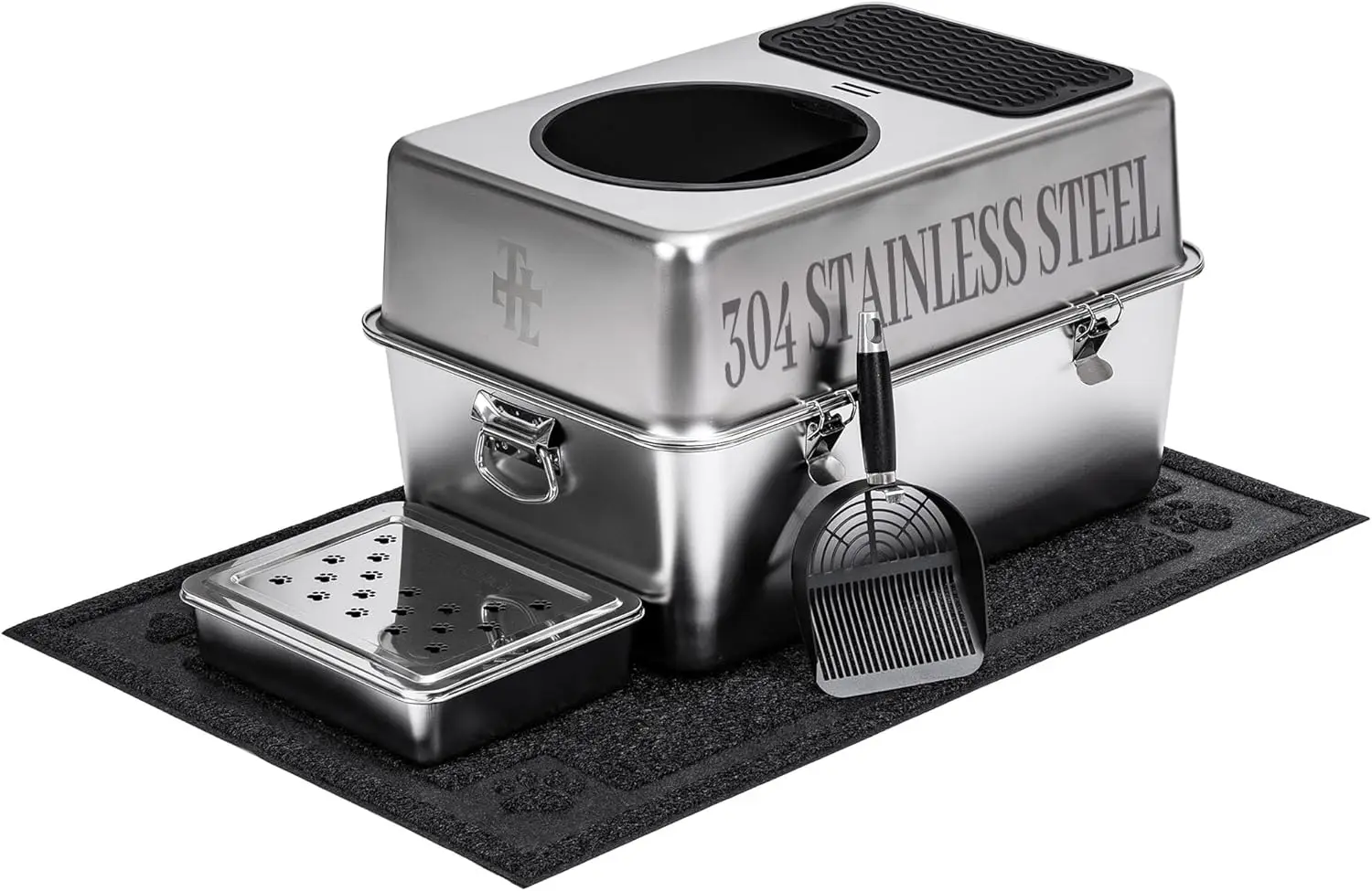 

Лоток для кошачьего туалета из нержавеющей стали 304, полностью закрытый, герметичный и антикоррозийный, с верхним входом, размер XL, с металлическим совком, Li