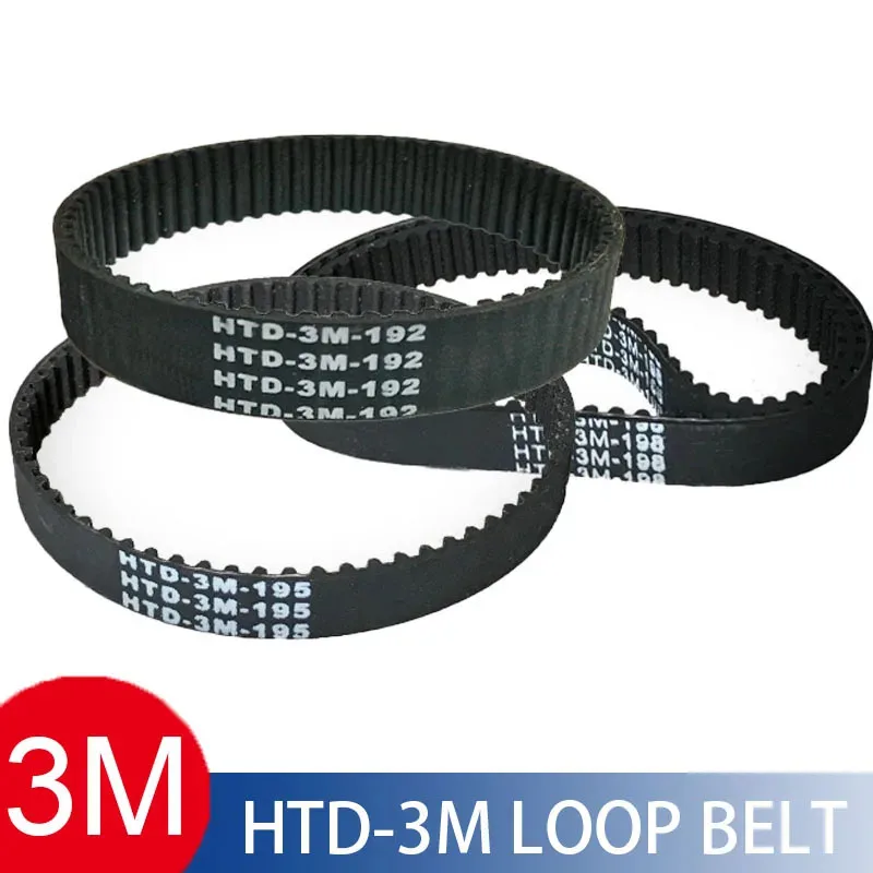 HTD 3M Timing Belt 180/183/186/189/192/195/198mm 8/10/12mm Width RubbeToothed Belt Closed Loop Synchronous Belt pitch 3mm