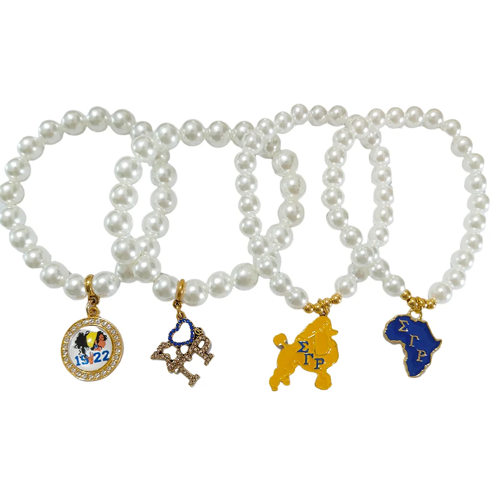 Full pearl elastic Sigma Gamma Rho Greek logo pendant DIY bracelet set