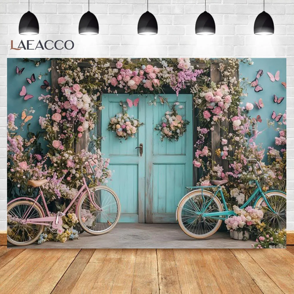 استحمام الطفل التصوير خلفية دراجة الربيع أزهار الكرز فراشة الزفاف حفلة عيد ميلاد ديكور خلفية كابينة تصوير