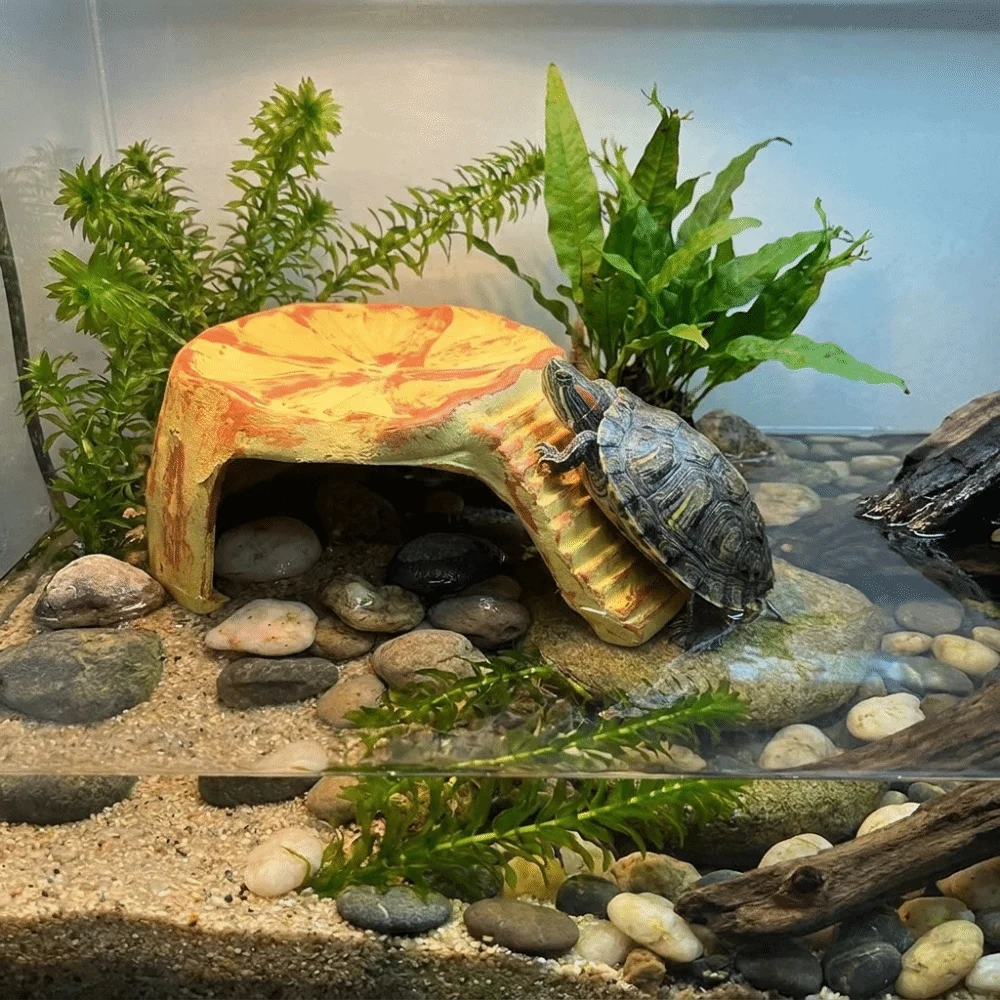 Imitation Rocks Turtles Basking Platform Non-Slip Surface Decorative Reptile Hide Cave Resin Reptile Shelter Easy To Clean