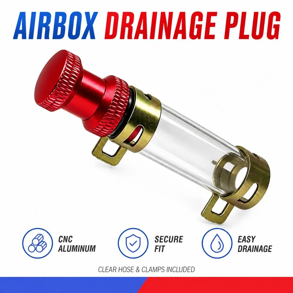 CNC Aluminum Alloy Motorcycle Air Filter Drain Tube Clear Tube Spring Clamps Air Filter Drain Plug Removable Plug