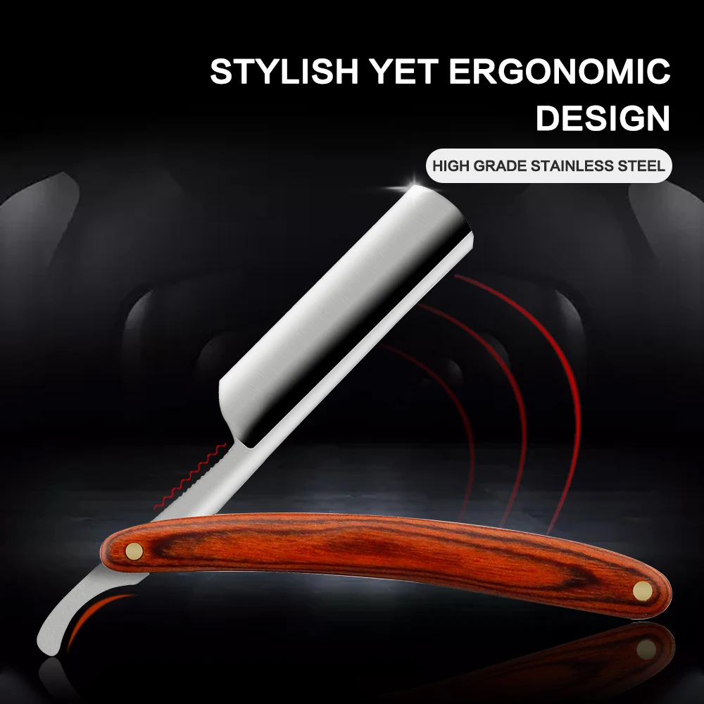 Lama di rasoio da barbiere manuale Coltello da barba in legno Rasoio da uomo Strumenti da barba per rasoio da barbiere professionale in acciaio inossidabile