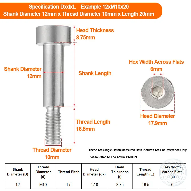 M10 Hex Socket Shoulder Screw 304 Stainless Steel Shoulder Bolt High Precision Locating Limit Step Screw For Mechanical Fixture