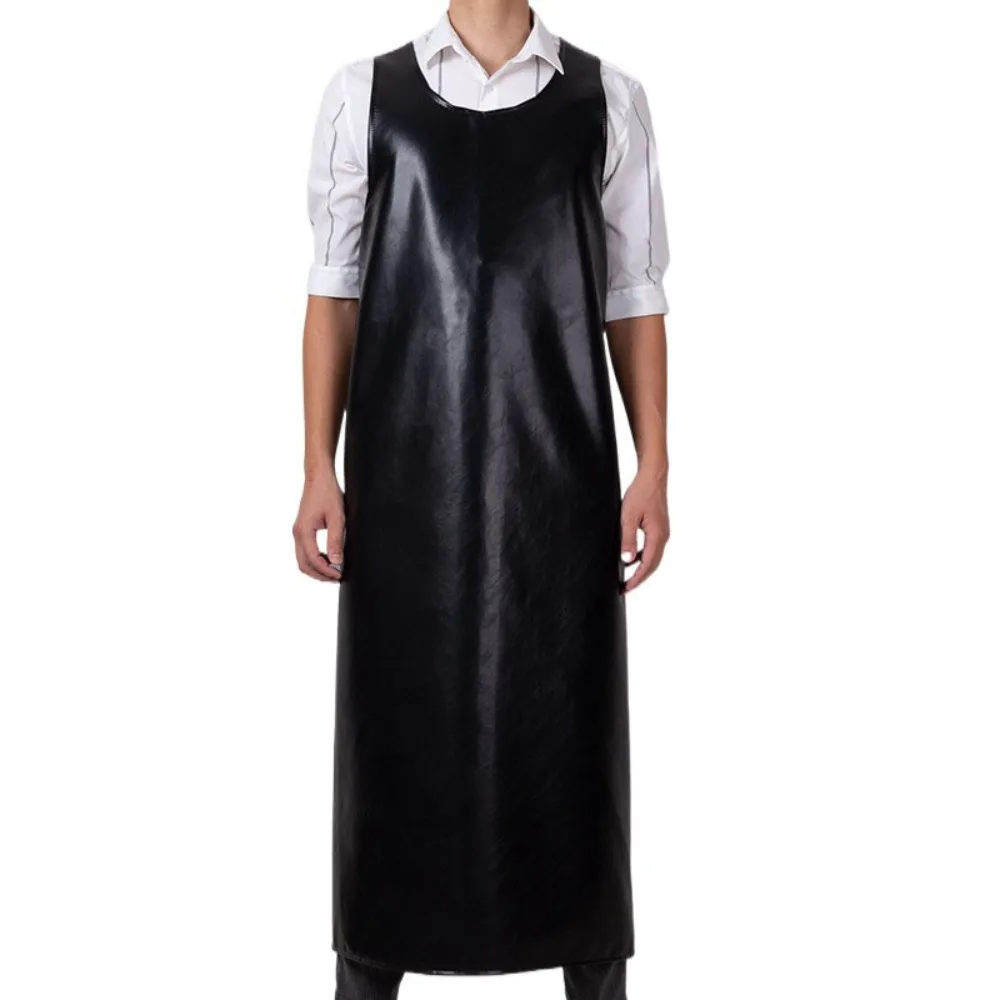

Multi-Purpose PU Leather Kitchen Apron Waterproof 110/130cm Work Smock Thickened Oil-proof Cooking Work Clothes Cleaning Tasks