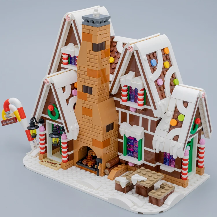1628개 창의적인 전문가용 겨울 마을 진저브레드 하우스 캔디 버튼 굴뚝 78001 블록 장난감 모델과 호환 가능