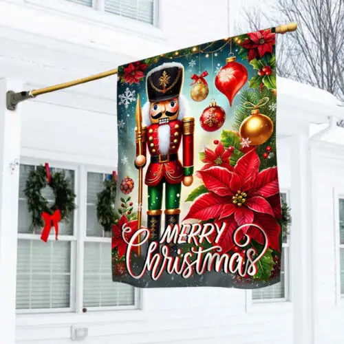 Merry Christmas Nutcracker Poinsettia Flag Garden Flag