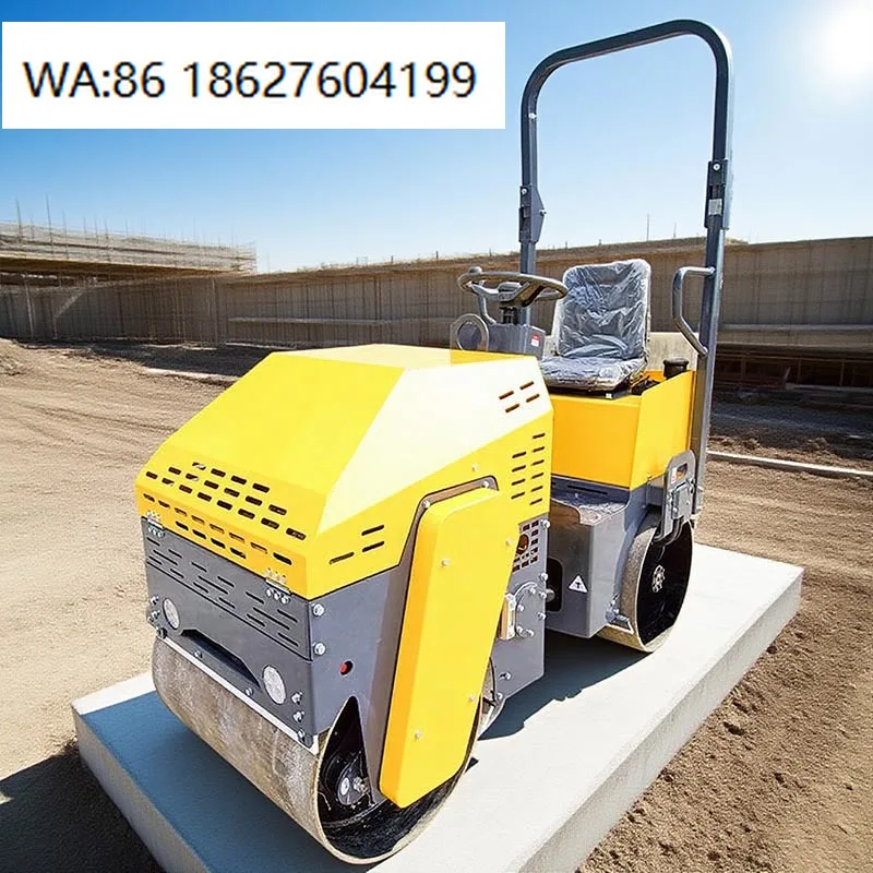 1.5Ton Full Hydraulic Tandem Road Roller Double LED Light Mini Compactor for Night Construction Works