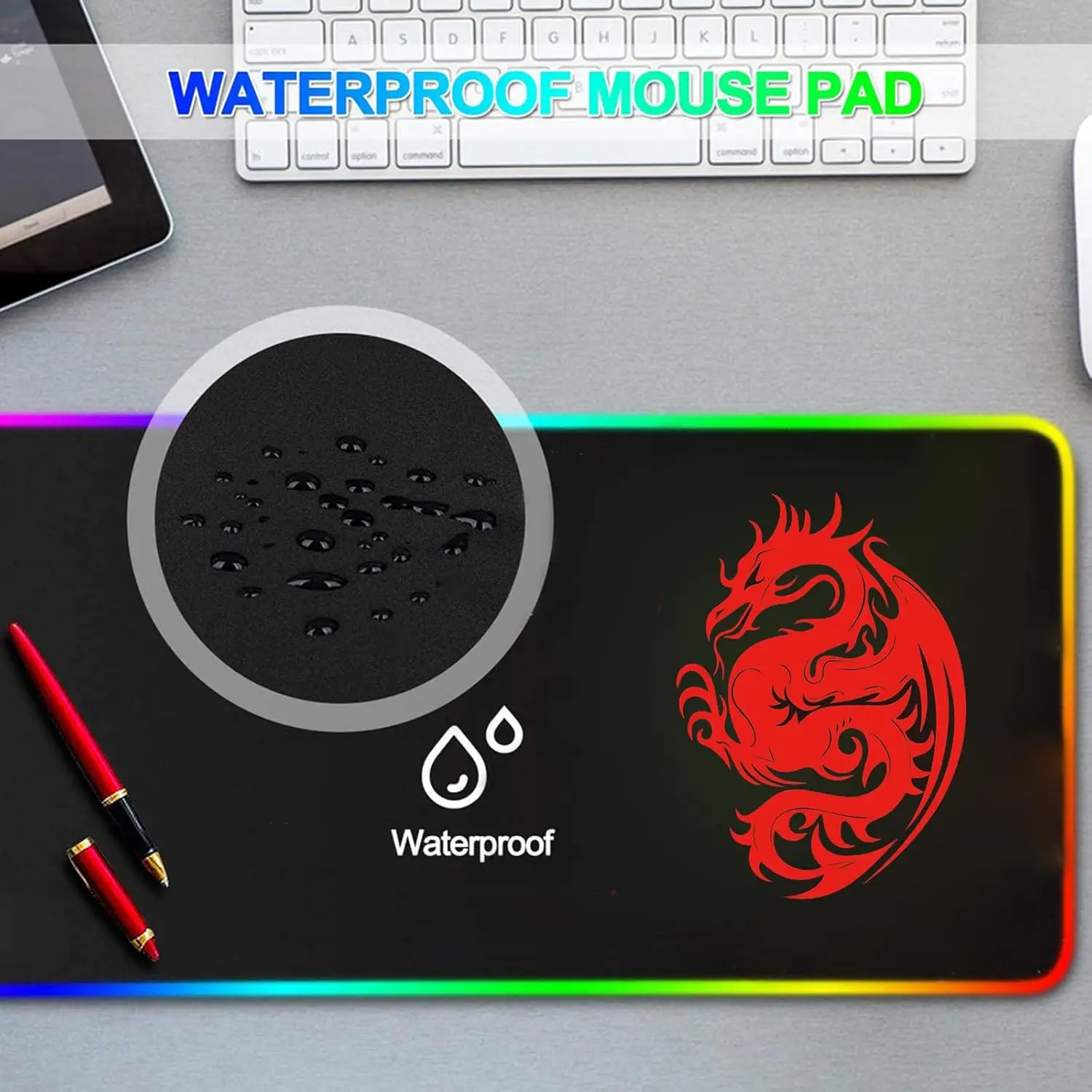 RGB Gaming Mouse Pad Large Extended Computer Keyboard Mousepad Dragon Pattern High-Performance LED Desk Mats Optimized for Gamer