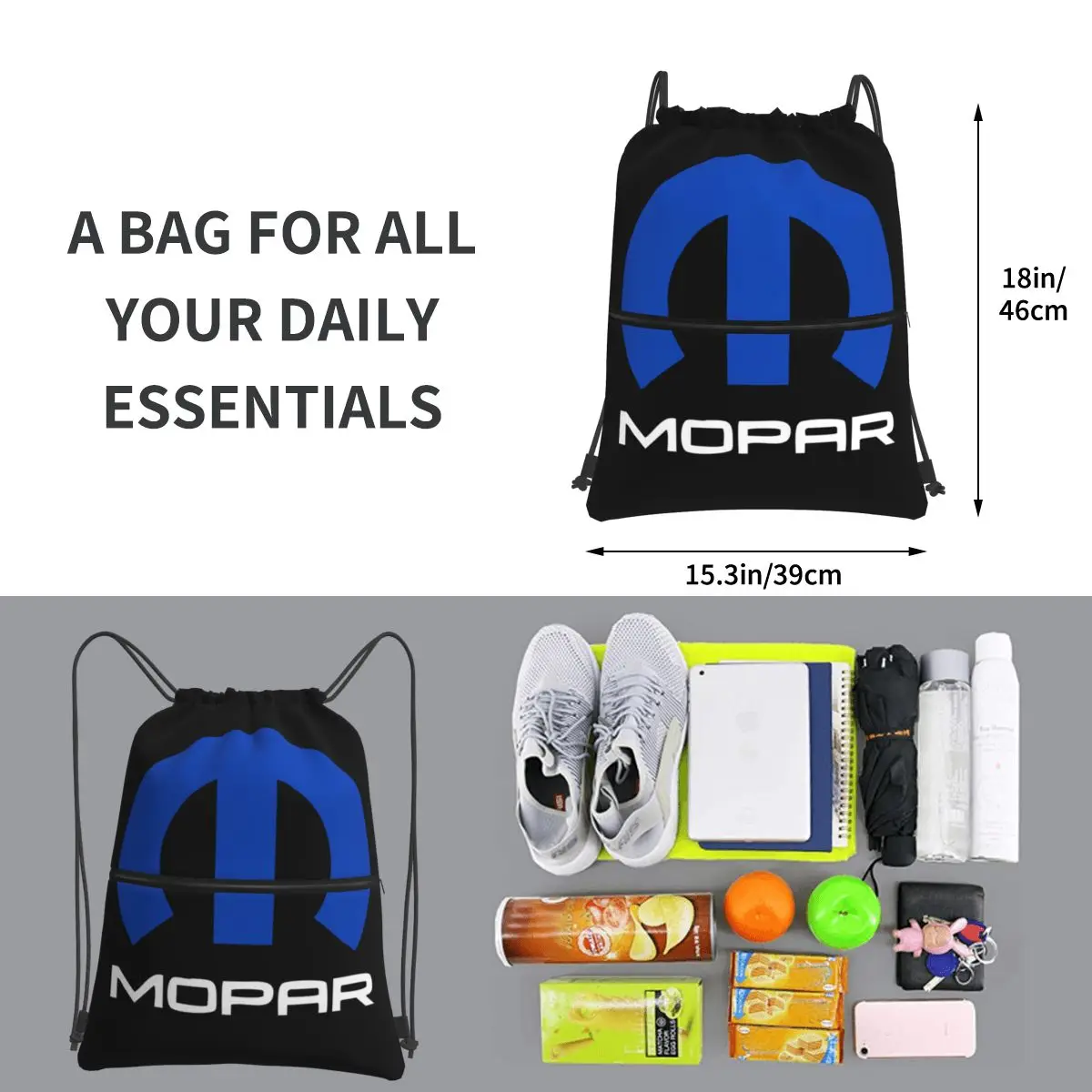 Mopar Merchandise Mochilas portáteis, bolsa de cordão, bolso multifuncional, bolsas de armazenamento para esporte homem e mulher