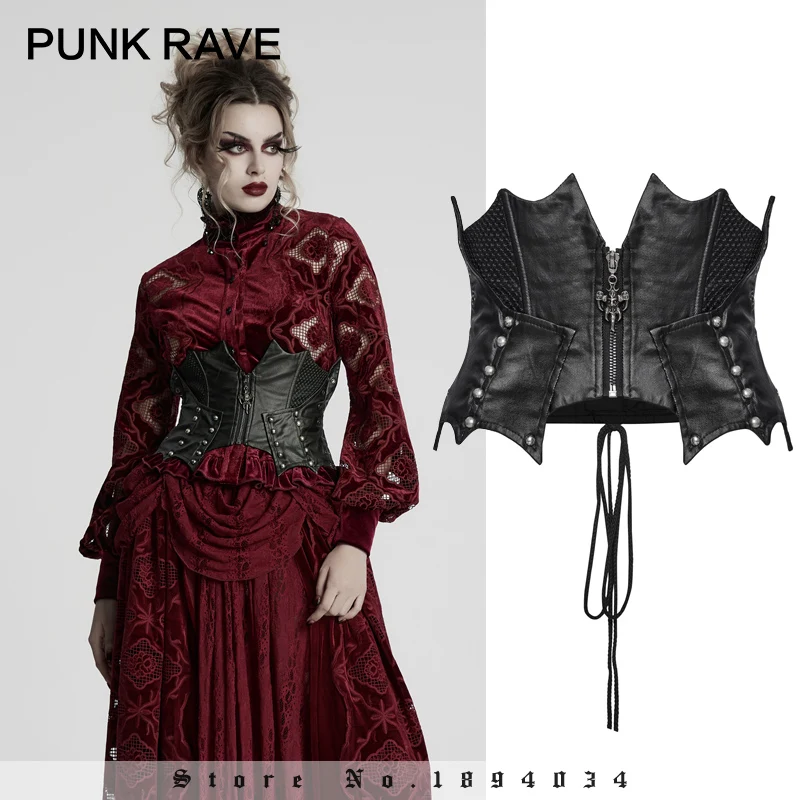 

PUNK RAVE Womne's Punk Irregular Hem Design 3D Effect Bat Corset Compact Stylish Gothic Club Sexy Belts for Women Accessories