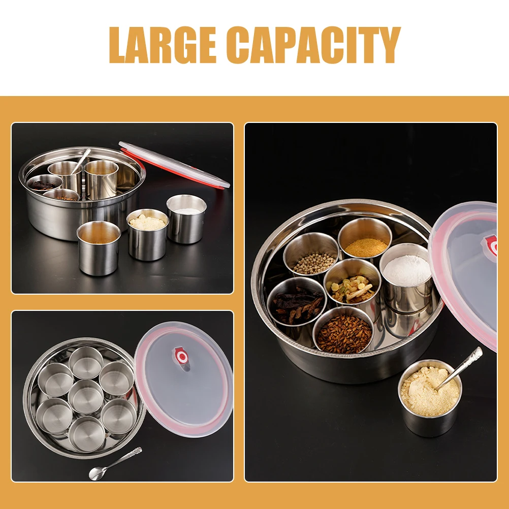 

Stainless Steel Spice Container Kitchen Canister Condiment Jars Salt Pepper Storage Easy Clean Large Capacity Reusable