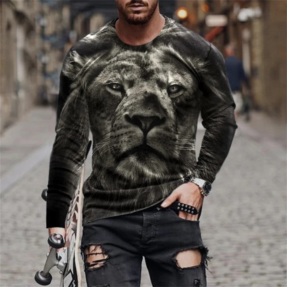 New Vintage Animal 3d Print Summer Men's O-Neck T-shirt Casual Long Sleeve T-Shirt Oversized Pullover Fashion Trend Men Clothing