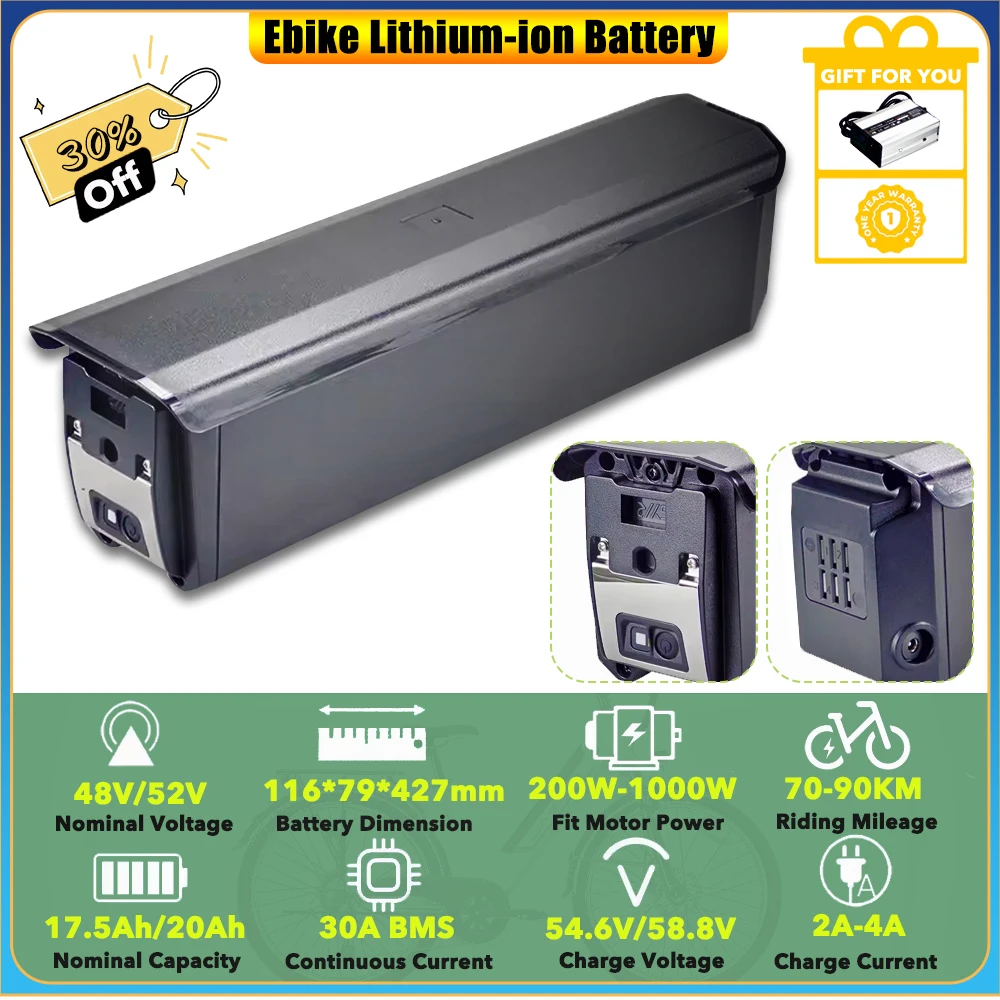 Troxus Lithium-ion 48V 15Ah 52V 20Ah Battery Pack MG600 Plus M2SBIKES FOREST SUMMIT FS ASOMTOM All-Terrain Adventure Explorer Q7
