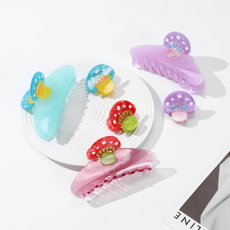 Refreshing World Style Small Mushroom Hair Claw Creative DesignAcetate Hair Claw Clip Catch Hair Accessories for Women Girls