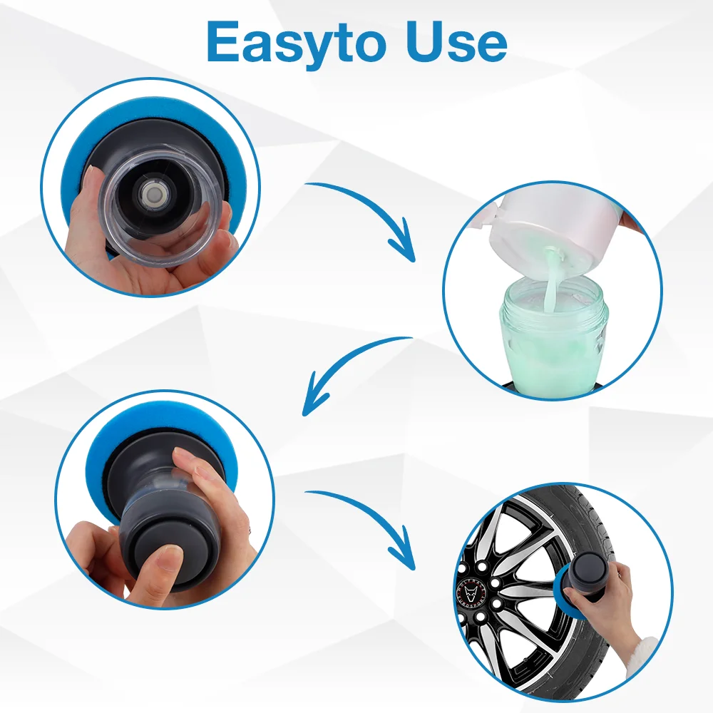 Tire Shine Applicator, Car Polisher Waxing Sponge Pad Buffing Kit, Integrated Design, Powerful Oil Removal, for Most Tire Waxing view 5