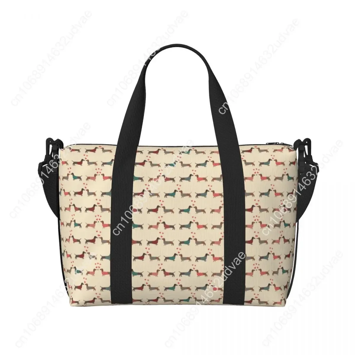 Custom Couple Dachshund Dog Pattern With Heart Beach Tote Bag Women Sausage Badger Dackel Puppy Big Compartment Beach Gym Bags