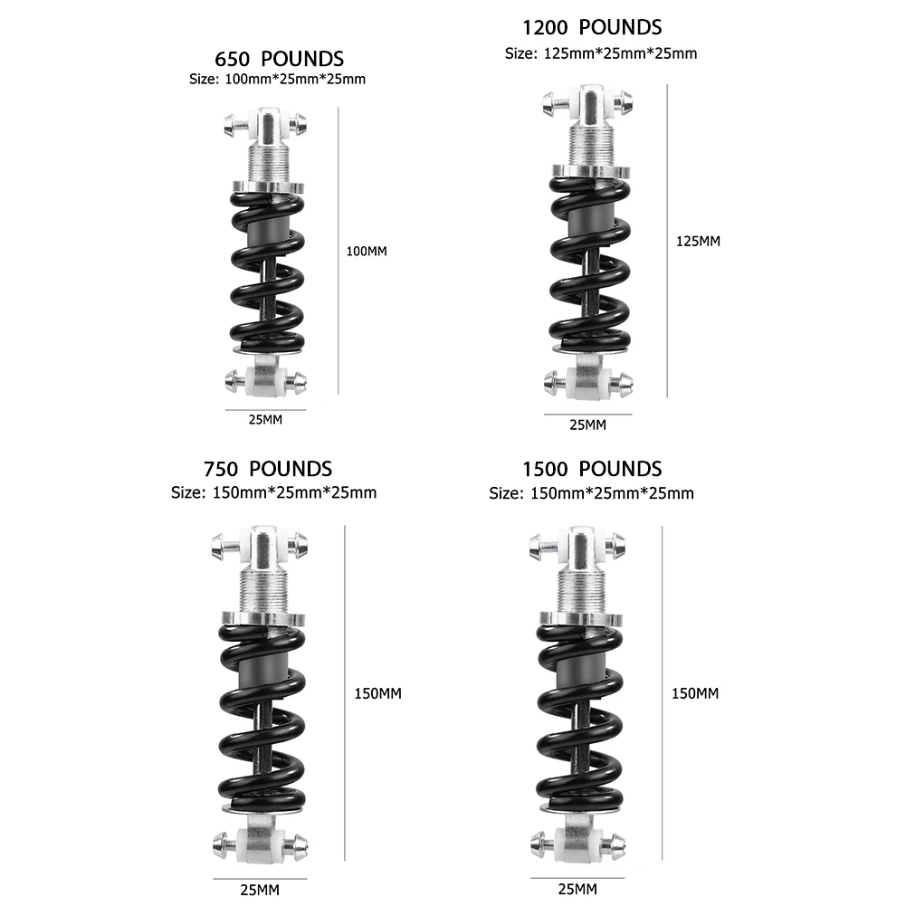 650/1200/750/1500lb دراجة الصدمات الخلفية قابلة لإعادة الاستخدام MTB الإطار المركزي صدمة الربيع لركوب الدراجات والأنشطة في الهواء الطلق