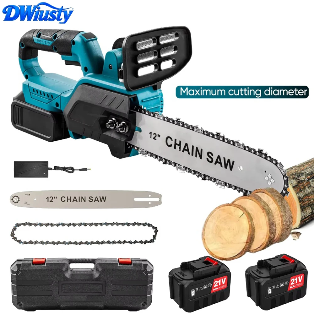 Motosega Elettrica DWiusty da 12 Pollici, 1500W ad Alta Potenza, Ricaricabile, per Lavorazione del Legno e Giardinaggio, Compatibile con Batteria Makita 18V