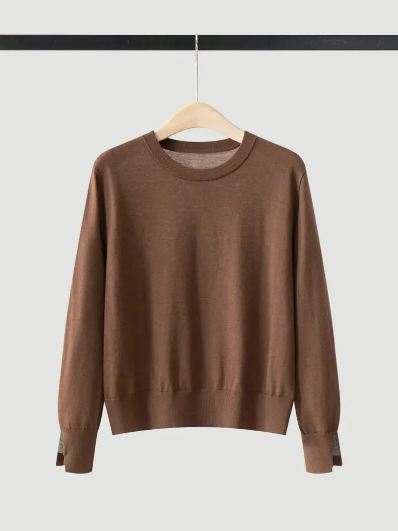 26 Autumn Winter 100%Wool Round Neck Long Sleeved Knitted Sweater Loose Casual sweater Top