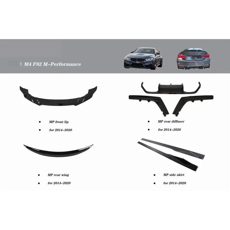 

Gloss black MP front bumper lip M4 F82, front spoiler upgrade accessory 2014-2020 models.