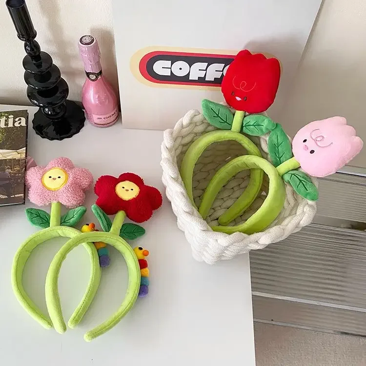 عصابة رأس لطيفة على شكل زهرة لغسل الوجه، عصابة رأس مضحكة للصور، مشبك شعر من القطيفة، إكسسوارات شعر كرتونية للفتيات للنساء #1