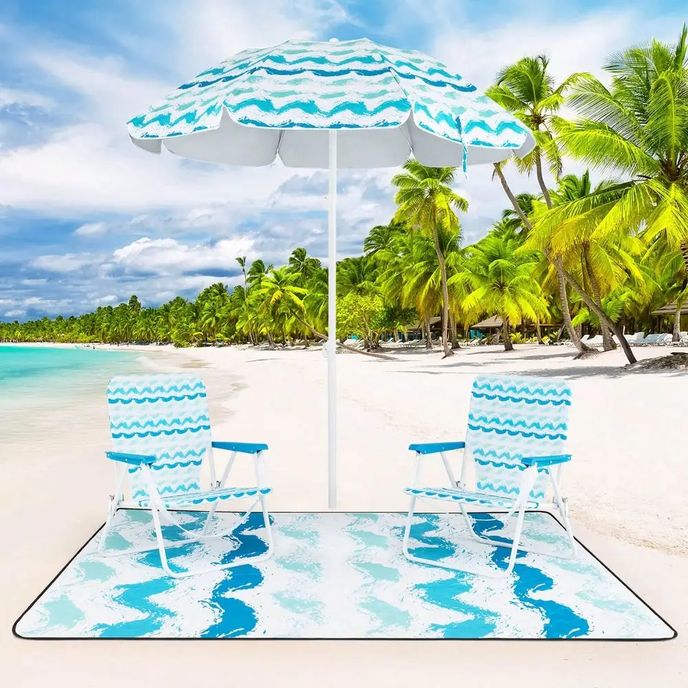 

4 PCS Beach Umbrella Set With 2 Foldable Chairs Picnic Blanket, Tilt Mechanism Blue Pink