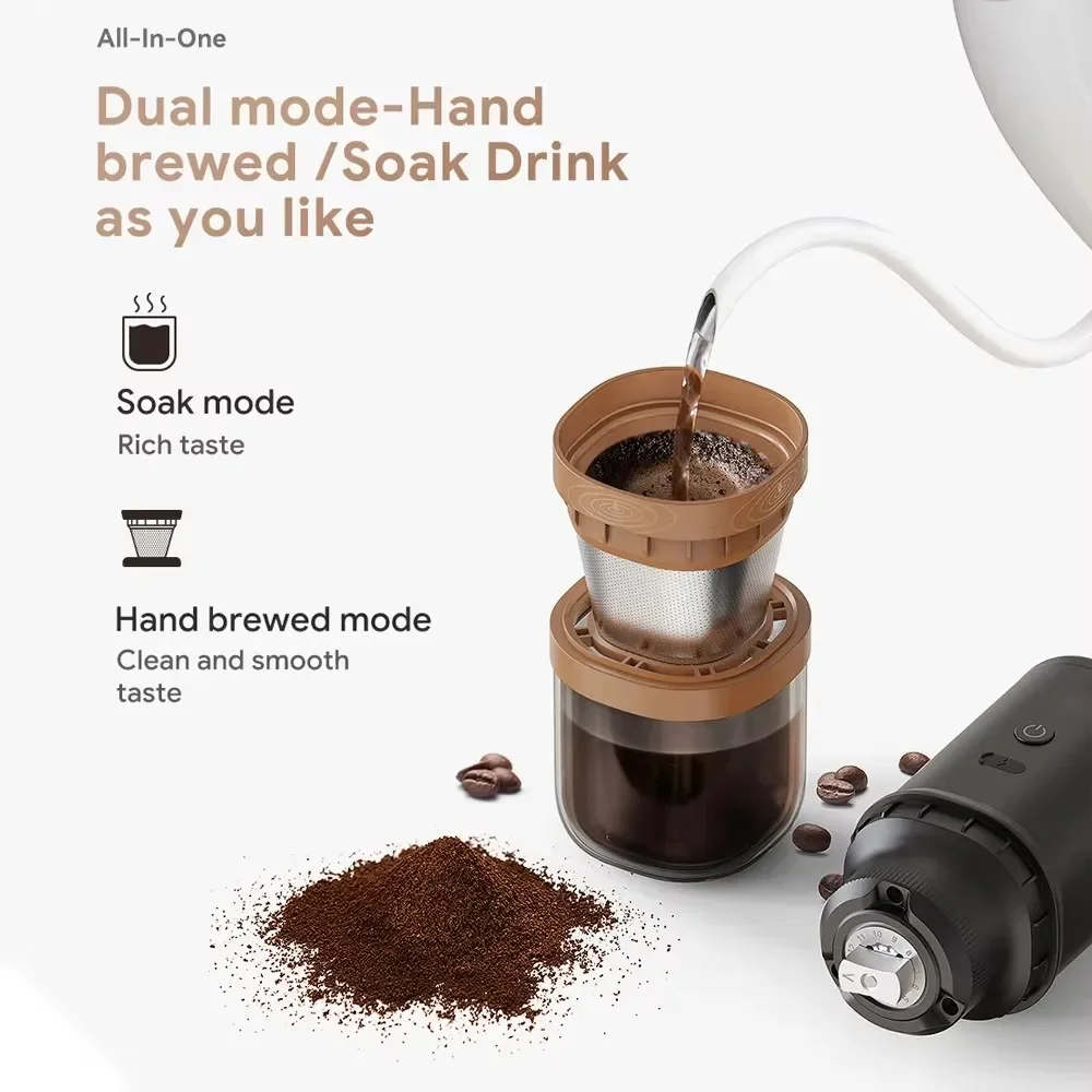 Electric Coffee Grinder 25 Gears 24W Portable USB Rechargeable Burr Mill Coffee Bean Grinder Stainless Steel Core Cleaning Brush