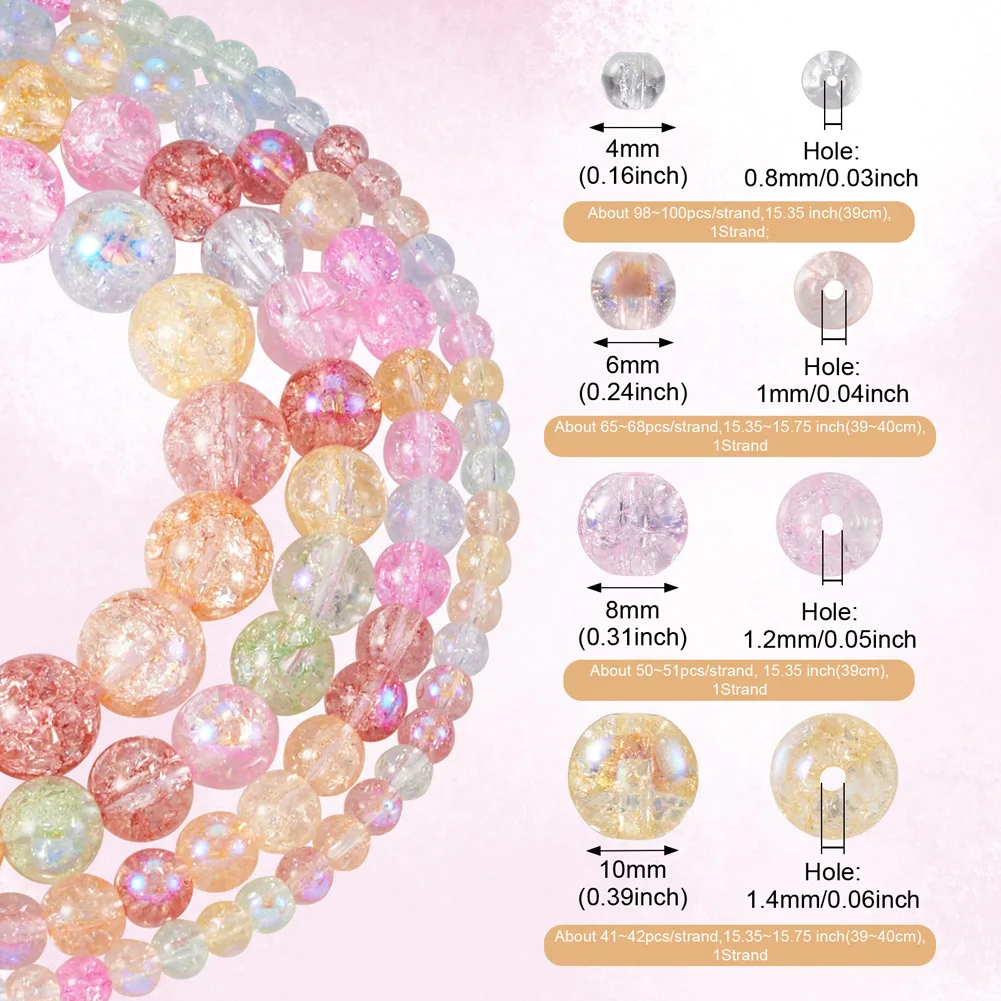 4 Strands Colorful AB Color Round Crackle Glass Loose Beads 4 6 8 10mm for Earrings Bracelet Diy Craft Jewelry Making