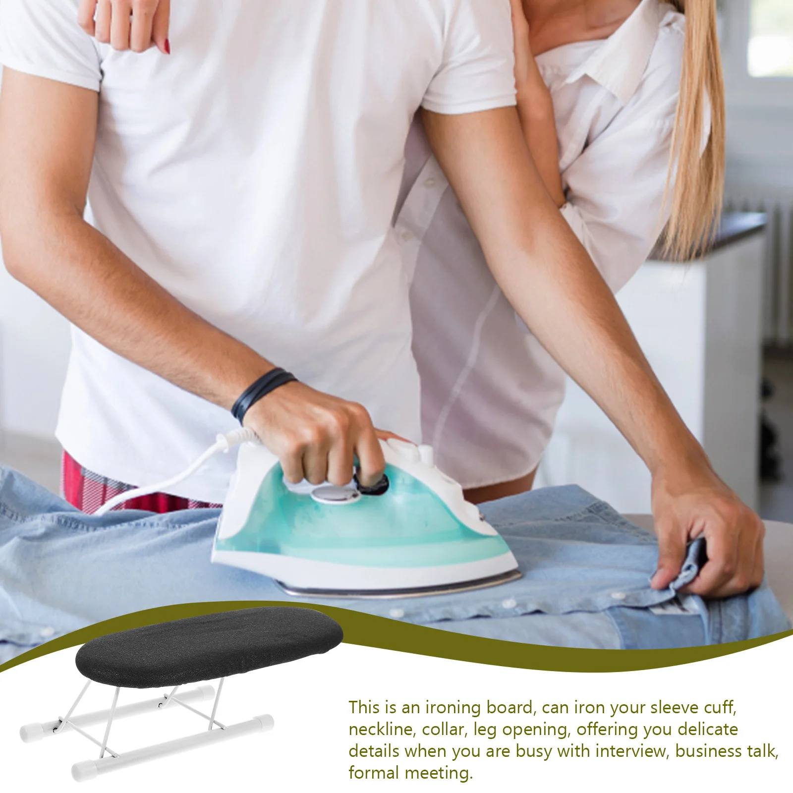 

Foldable Mini Ironing Board Heat-Resistant Compact Stable Design Non-Slip Base for Home Office Travel Convenient Ironing