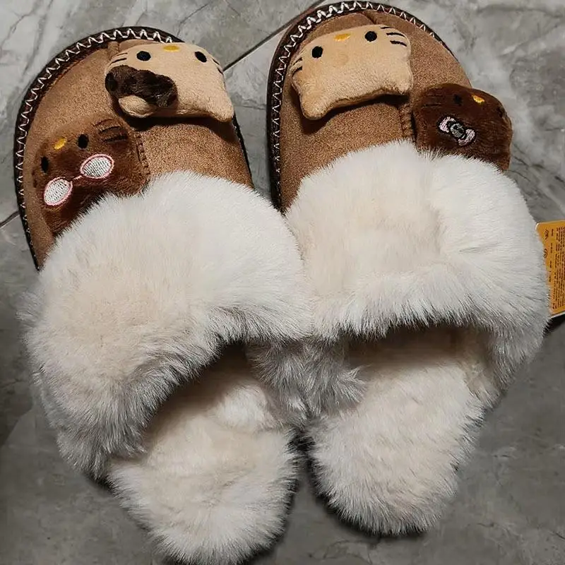 

Y2K Kawaii Hello Kitty, плюшевые тапочки для кукол, теплая домашняя обувь, милая уличная ветрозащитная морозостойкая хлопковая обувь, милая