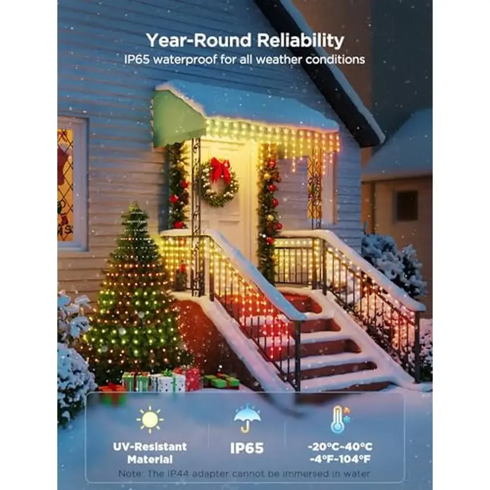 Outdoor Smart RGBIC Icicle Lights 33ft with 400 LEDs AI Light Show 78  Scene Modes IP65 Waterproof Smart Home Integration