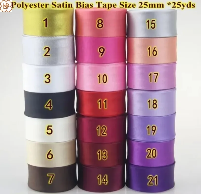 Polyester Satin Bias Tape Flange Piping Trim  Binding Covered Insertion Tap Upholstery Sewing Garment Accessories 25mm 50Yard