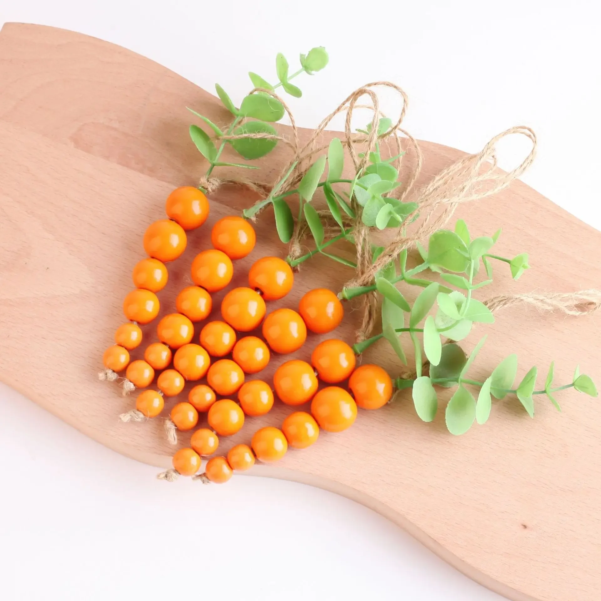 Wooden Bead Carrot Spring Decoration Easter Beaded Garland Farmhouse Home Decor String Hemp Rope Tassel Easter Carrot Bead Decor