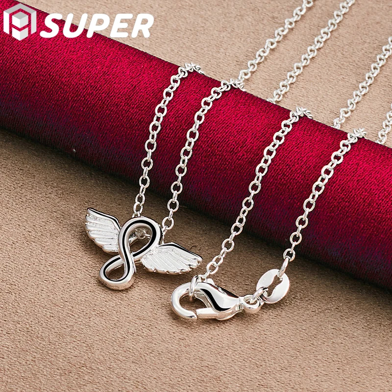 

925 Sterling Silver 18-30 Inch Chain Angel Wings Pendant Necklace For Women Man Wedding Engagement Party Charm Jewelry