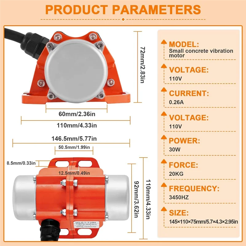 شاشة هزاز خرسانة 30 وات، محرك اهتزاز مع وحدة تحكم في السرعة، مقاوم للماء 3600 دورة في الدقيقة لطاولة اهتزاز الرمال US Plug-AT64 #6