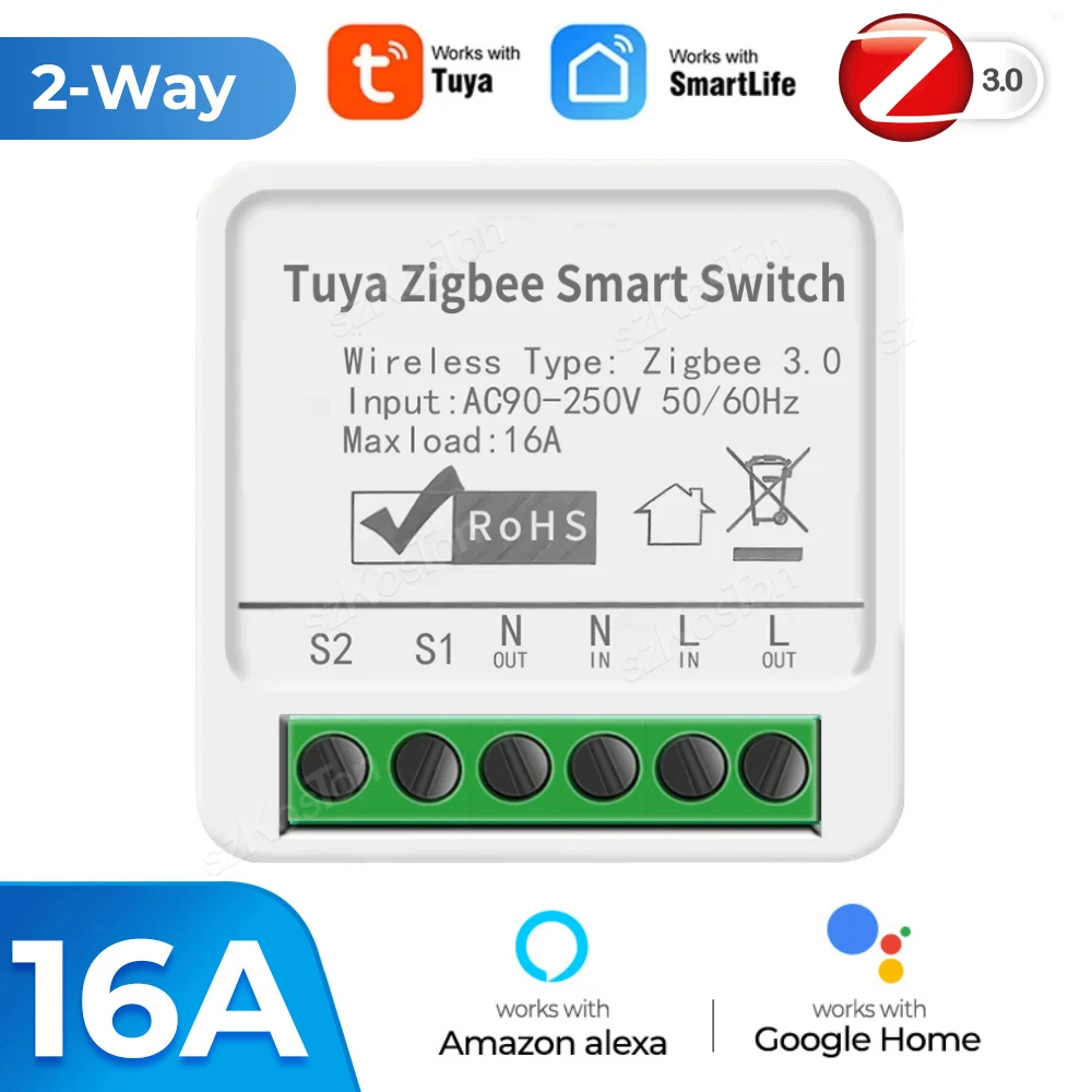 Tuya Zigbee 3.0スマートスイッチモジュール,日曜大工ブレーカ,ミニリレー,ライフアプリ,タイマー,音声制御,Alexa, Google, 16Aで動作