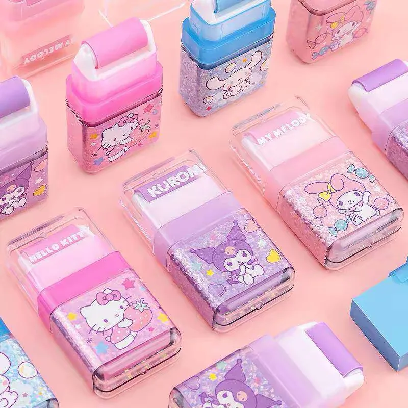 20/24 Pcs Kitty Roller Eraser Cute Kuromi Cartoon Eraser Must-Have For Students Daily Study Products Wholesale